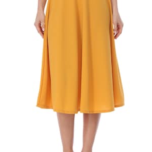 Women's Casual Flared High Waist Solid Midi Bottom Skirt Mustard