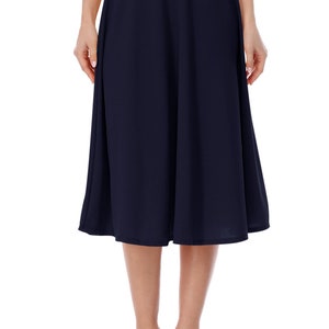 Women's Casual Flared High Waist Solid Midi Bottom Skirt Navy