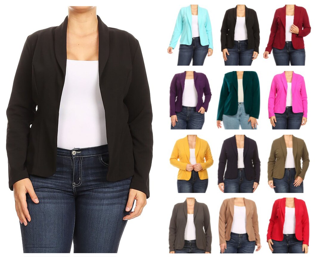 Women's Solid Plus Size Basic Office Blazer Jacket - Etsy