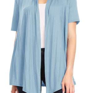 Women's Solid Basic Short Sleeve Casual Solid Cardigan Slate Blue