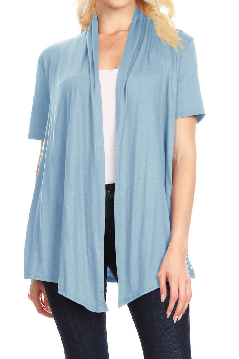 Women's Solid Basic Short Sleeve Casual Solid Cardigan Slate Blue