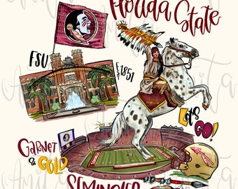 Florida State Seminoles Sublimation PNG Design, FSU, Florida football, Garnet and Gold,Hand Drawn Digital download