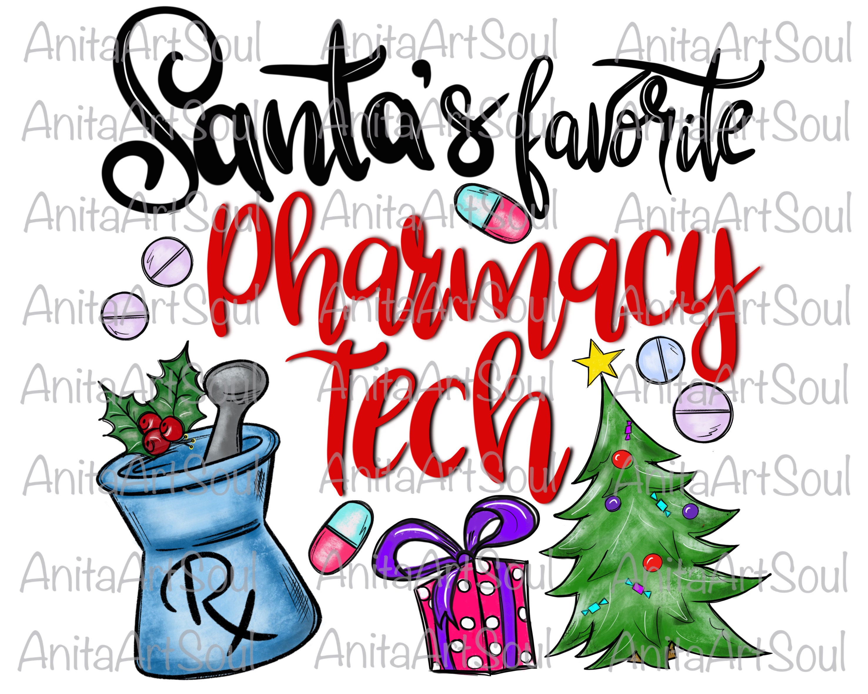 Santas Favorite Pharmacy Tech Sublimation Png Design Hand | Etsy