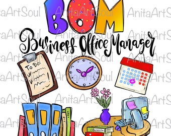 Office Manager Sublimation PNG Design, Office Staff, Business Manager, Digital Download, Hand Drawn, Printable Digital Art, Office Life