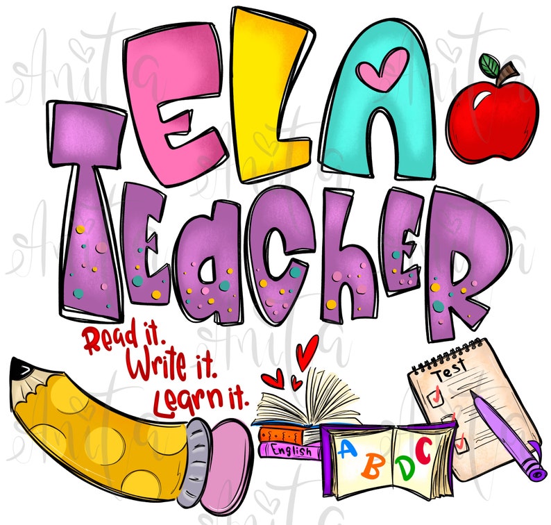 ELA Teacher Sublimation PNG Design, English Language Arts teacher, Hand Drawn Digital Download, back to school, EL Squad, English Learner image 1