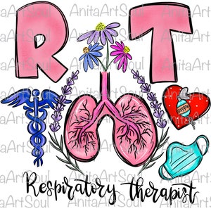 Respiratory Therapist RT Sublimation PNG Design, Hand Drawn, Digital Download, Printable, Medical Art, Medical Therapist,Respiratory Therapy