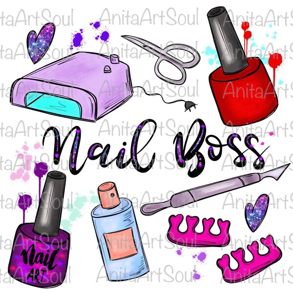 NAIL Boss nail tech Sublimation PNG Design, Technicien d’ongles, Salon de manucure, Téléchargement numérique dessiné à la main, Art imprimable numérique, ongles de manucure,