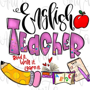 ELA Teacher Sublimation PNG Design, English Language Arts teacher, Hand Drawn Digital Download, back to school, EL Squad, English Learner image 2