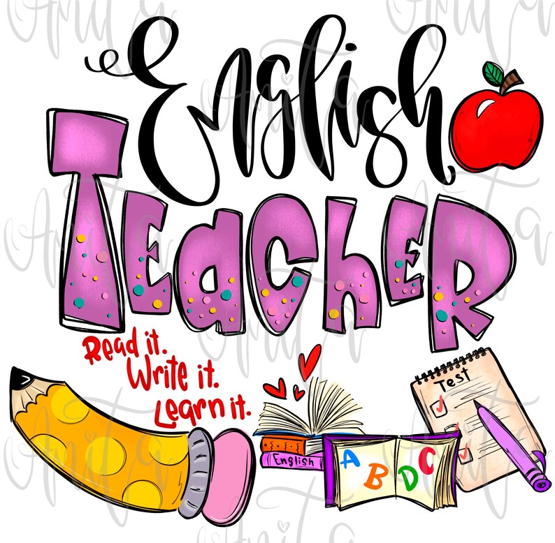 ELA Teacher Sublimation PNG Design, English Language Arts teacher, Hand Drawn Digital Download, back to school, EL Squad, English Learner image 2