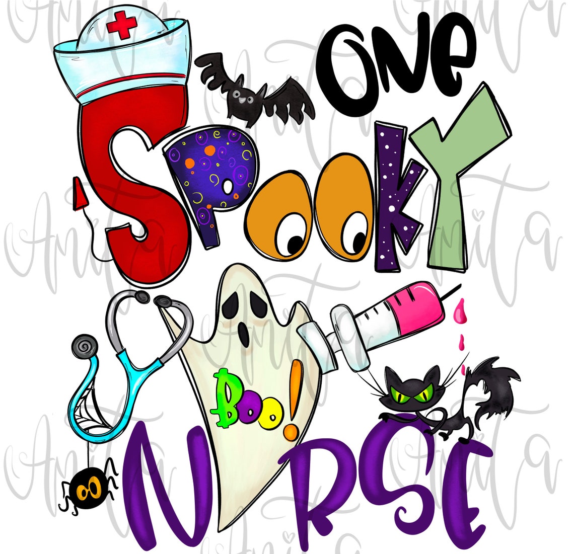 One Spooky Nurse Sublimation PNG Design Halloween Nurse Cute - Etsy