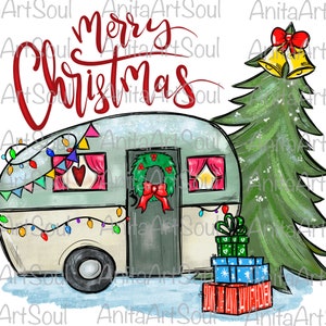 Christmas Camper Sublimation PNG Design, Merry Christmas, Hand Drawn, Digital Download, Digital Art, Christmas PNG, Camping, Happy Camper