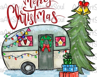 Christmas Camper Sublimation PNG Design, Merry Christmas, Hand Drawn, Digital Download, Digital Art, Christmas PNG, Camping, Happy Camper