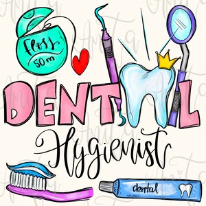 Dental Assistant Sublimation PNG Design, Dental Hyhienist, Dentist, Hand Drawn Digital download, Printable Digital Art, Dental Life image 1