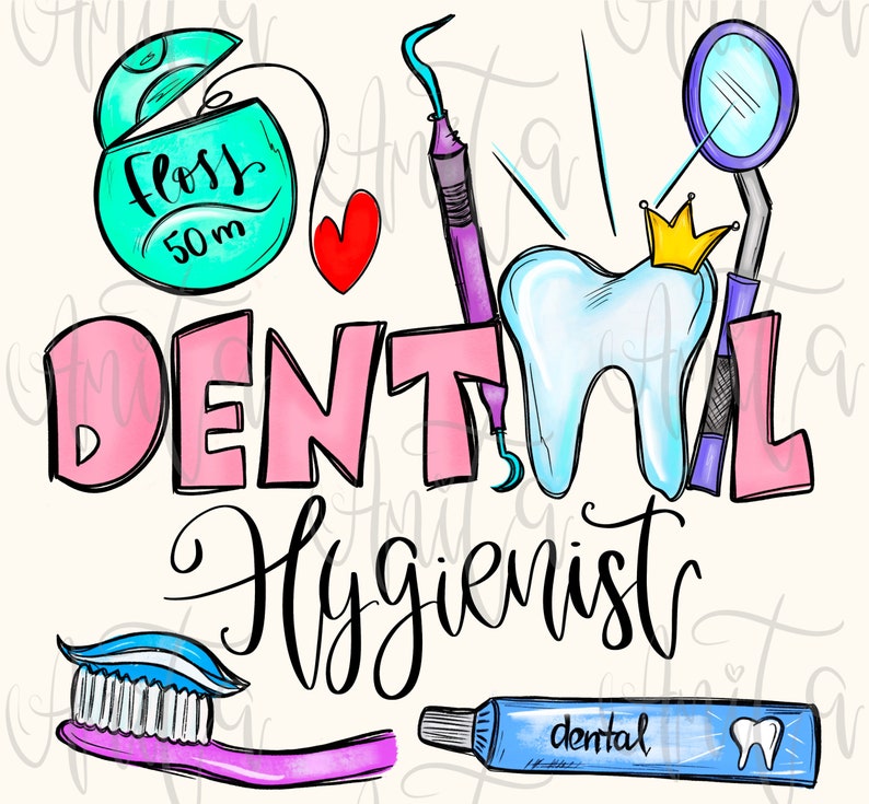 Dental Assistant Sublimation PNG Design, Dental Hyhienist, Dentist, Hand Drawn Digital download, Printable Digital Art, Dental Life image 1