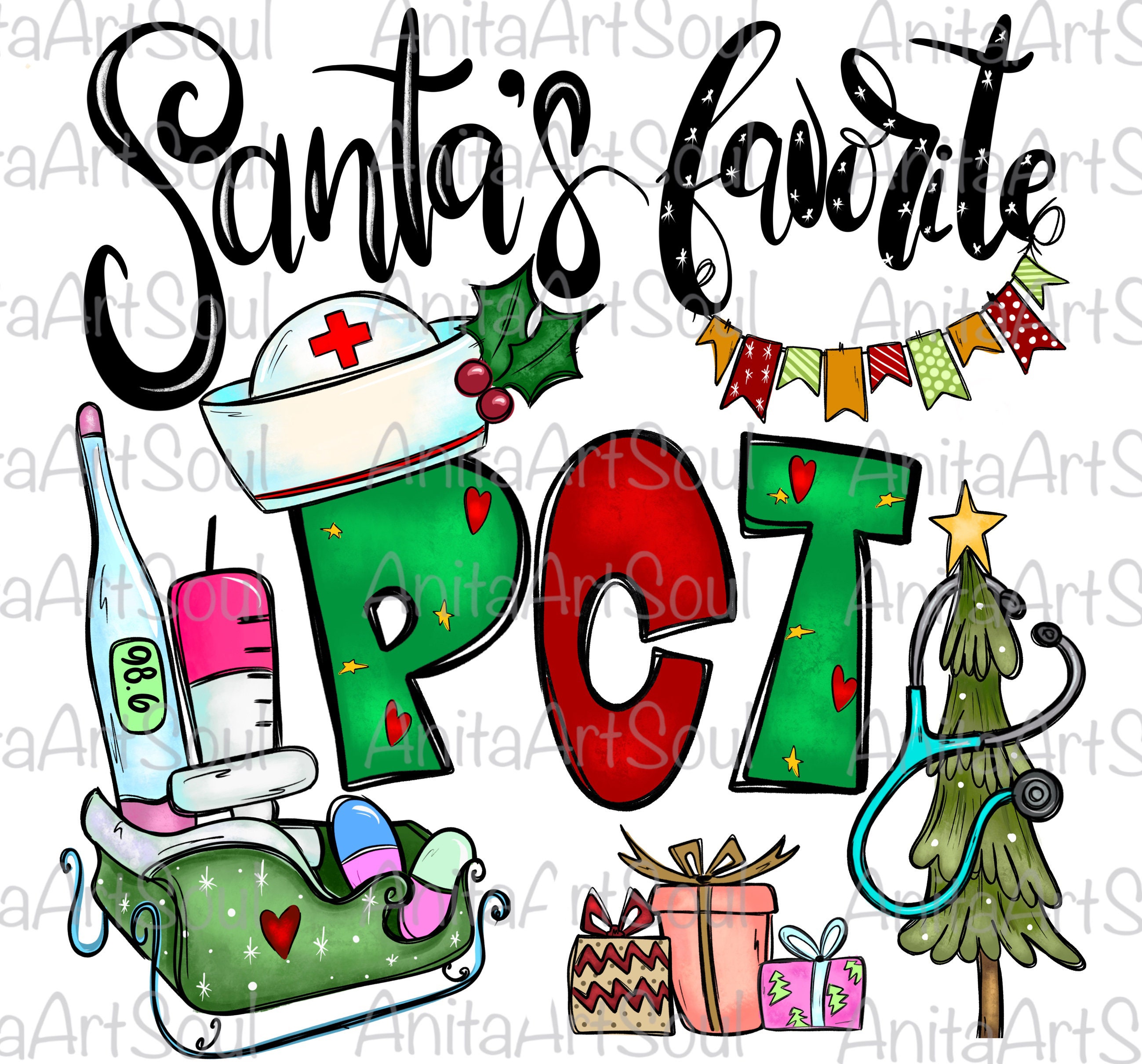 Santa's Favorite PCT Sublimation PNG Design, Patient Care Technician ...