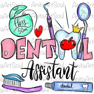 Dental Assistant Sublimation PNG Design, Dental Hyhienist, Dentist, Hand Drawn Digital download, Printable Digital Art, Dental Life image 2