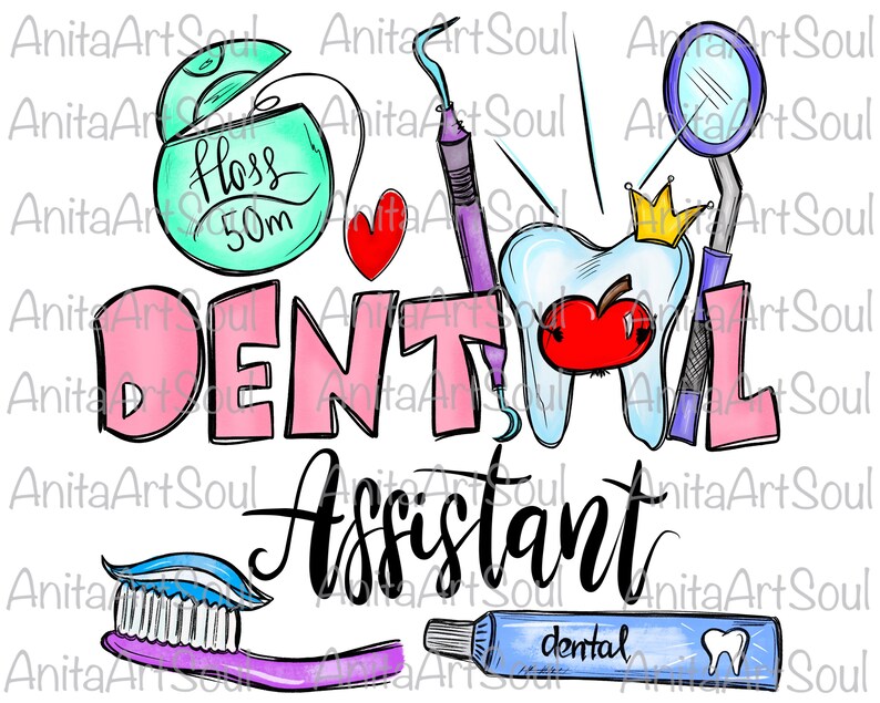 Dental Assistant Sublimation PNG Design, Dental Hyhienist, Dentist, Hand Drawn Digital download, Printable Digital Art, Dental Life image 2