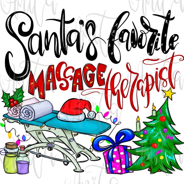 Diseño PNG de sublimación de terapeuta de masaje favorito de Santa, terapeuta de masaje de Navidad, masajista de Navidad, dibujado a mano, descarga digital,