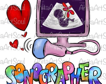 Sonographer Sublimation PNG Design, Ultrasound Tech, Nurse, Hand Drawn Digital Download, Digital Printable Art, sonogram, sonography design