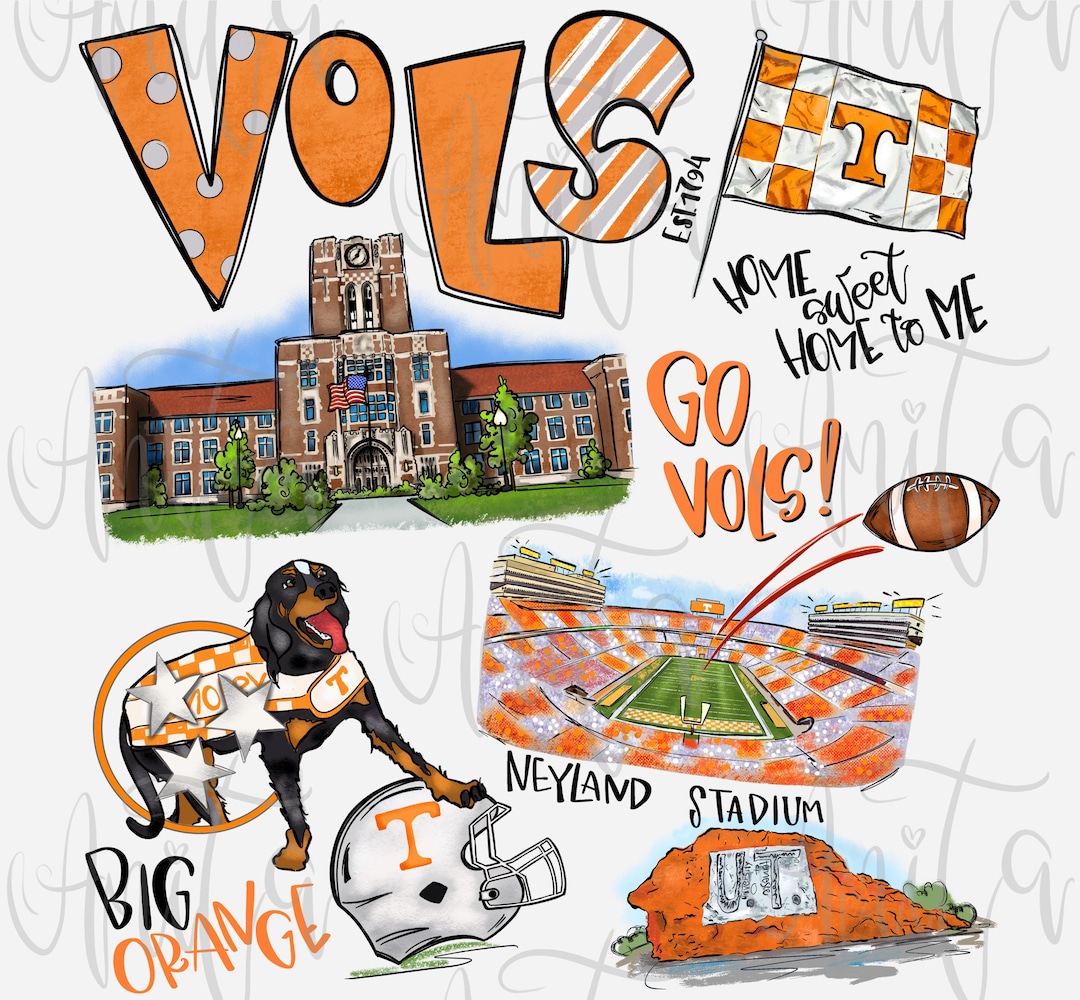 Vols Sublimation PNG Design, UT Vols, Go Vols, Hand Drawn Digital