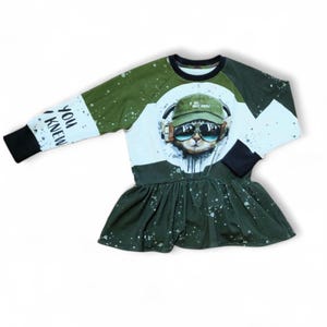 Dress children baby cat with headphones "If you only knew" made of jersey fabric