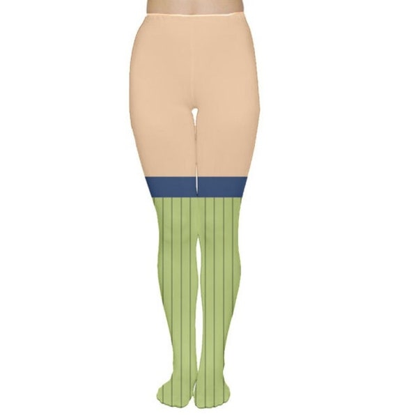 Green Pinstripe with Blue Band False Thigh High Tights | CUSTOM SKIN TONE + 27 premade skin tones available
