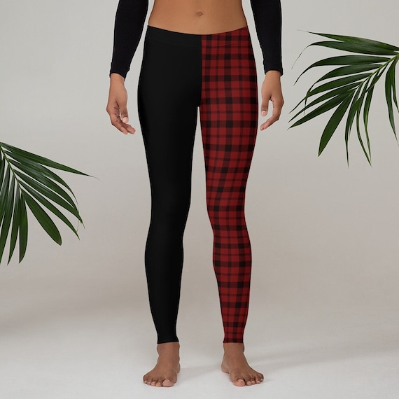 Women's Black And Red Plaid Leggings & Tights