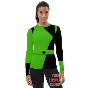 Villain Green and Black Cosplay Rash Guard Women&#39;s Shirt