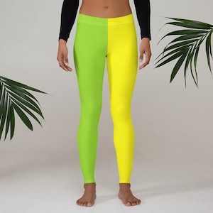 Green and Yellow Split Cosplay Leggings | Half Green Half Yellow Leggings | Women&#39;s, Kids, and Youth Sizes!