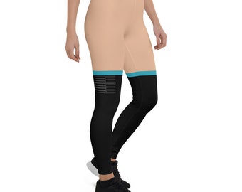 Digital Popstar Türkis Streifen Falsche Oberschenkel Hohe Cosplay Leggings | Damen-, Plus-, Baby-, Kinder-, Jugend- und Herrengrößen