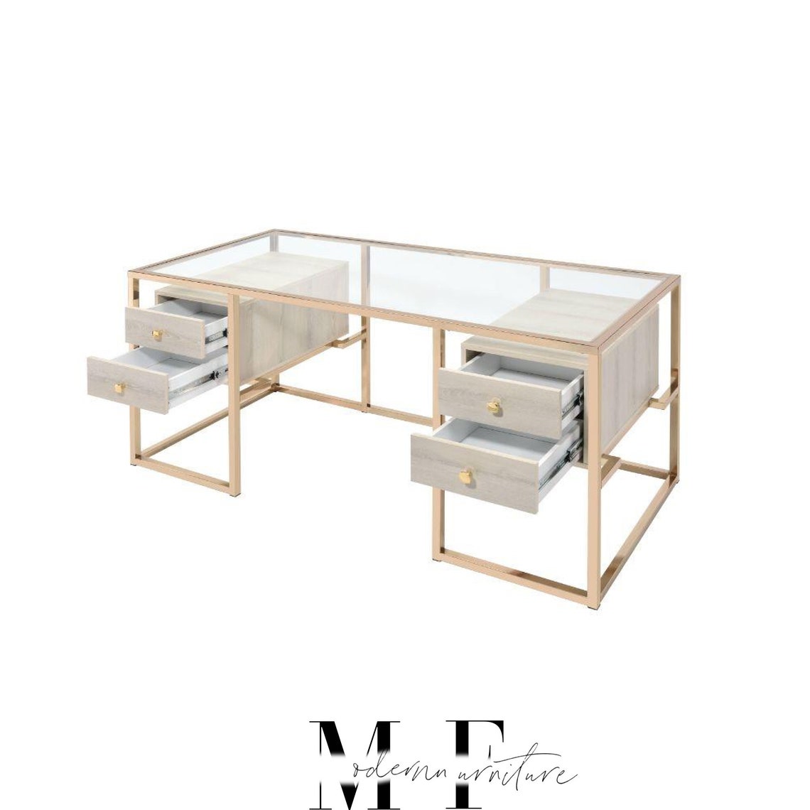 Modern Glass Desk with Drawers Desk with Storage Glam Etsy