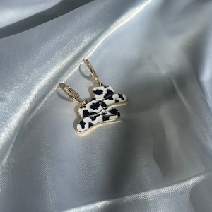 Cow print cowgirl hat earrings