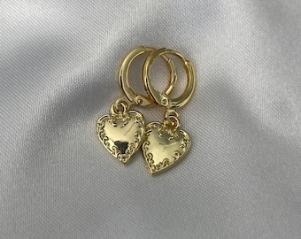 Golden heart huggie hoop earrings