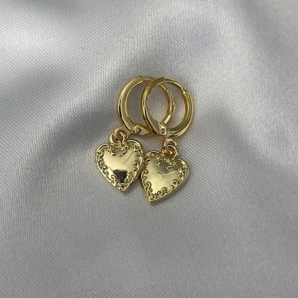 Golden or Silver heart huggie hoop earrings