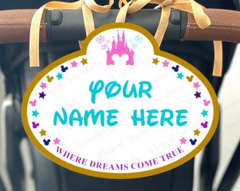 Disney Stroller Tag, Disney Stroller Sign, Disney 50th Anniversary Cast Member Stroller Tag, Disney Trip Gift, Customized, Personalized