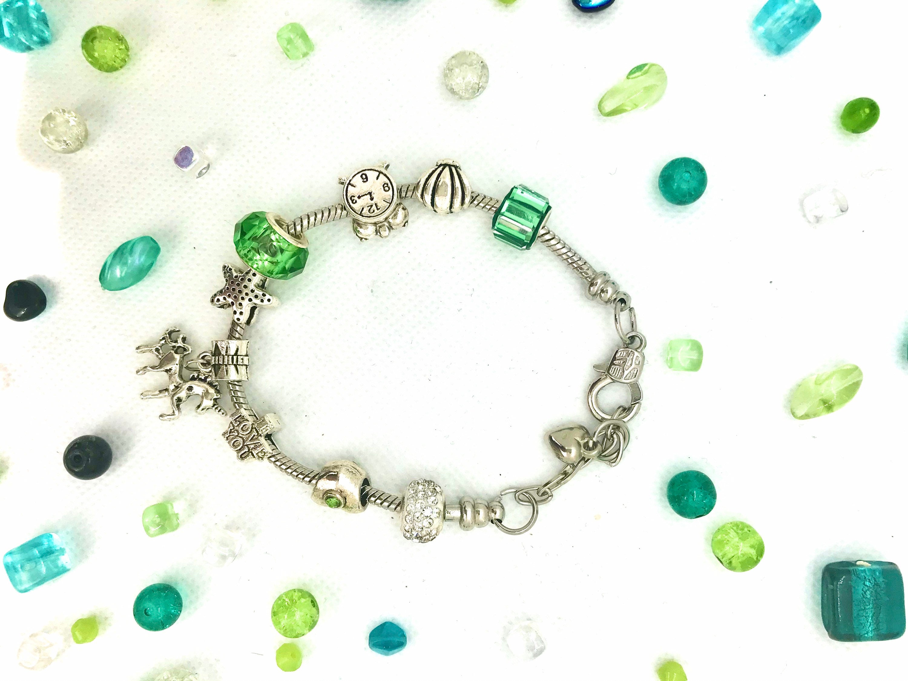 On sale Girls green charm bracelet. Etsy
