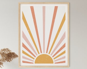 Digital Print Retro Flower /& Sun Wall Art