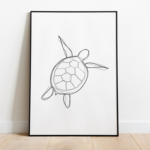 Sea Turtle Wall Art Animal Line Art Under the Sea Print Etsy UK