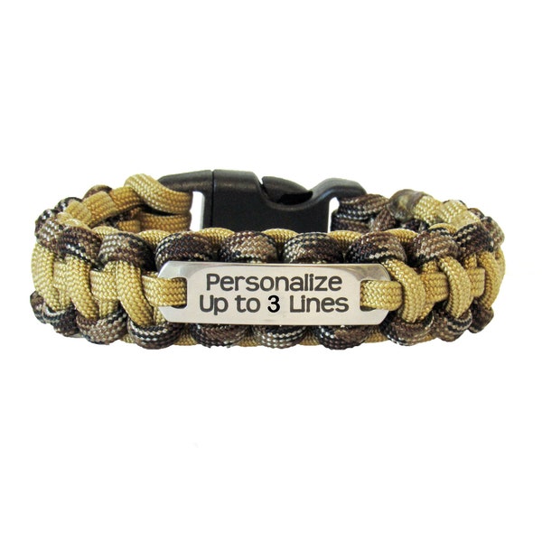 Wider Custom Fit Personalized Paracord Survival Bracelet, Military Bracelet, First Responders Bracelet, You choose text, size, and colors