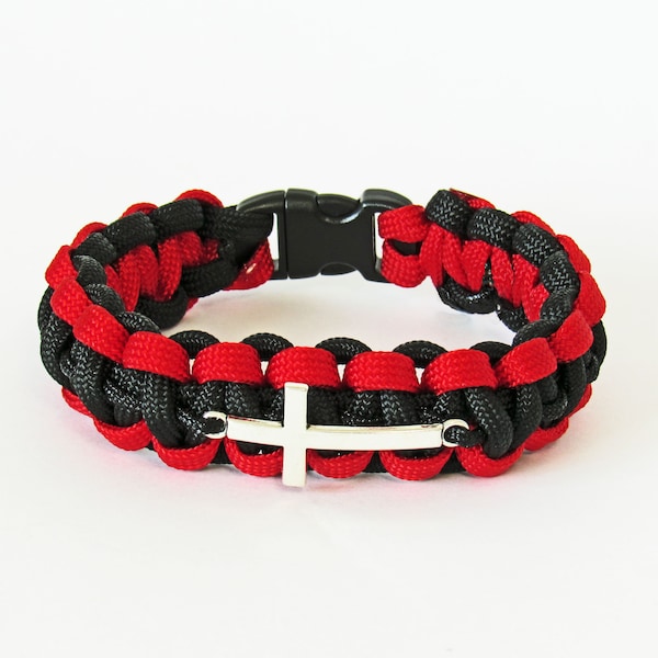 Custom Inspirational Paracord Survival Bracelet With Cross, Christian Bracelet With Cross, Religious Bracelet, You Pick Colors and Size