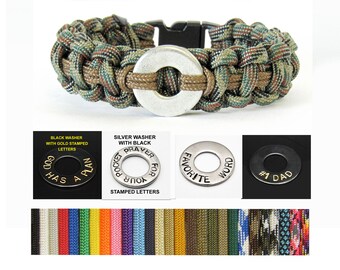 Custom Fit Personalized Paracord Survival Bracelet, Add Your Own Text, Numbers & Symbols, You Select Wrist Size, Pick One or Two Colors