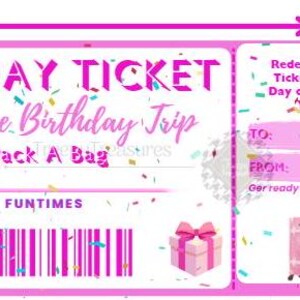 Yes Ticket, Surprise ticket, Weekend Getaway Voucher Template DOWNLOAD Surprise Trip gift ticket Weekend Birthday Trip. Can personalize