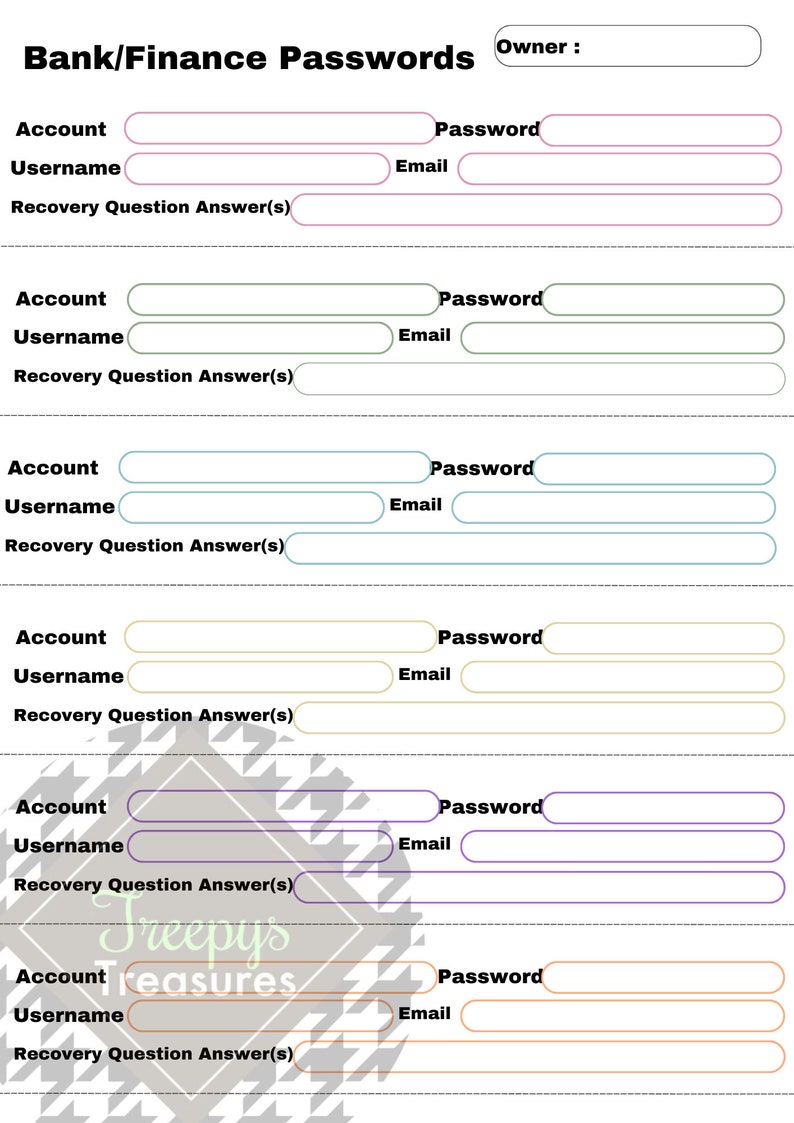 Password Tracker Printable & Downloadable, Password Keeper, Password ...