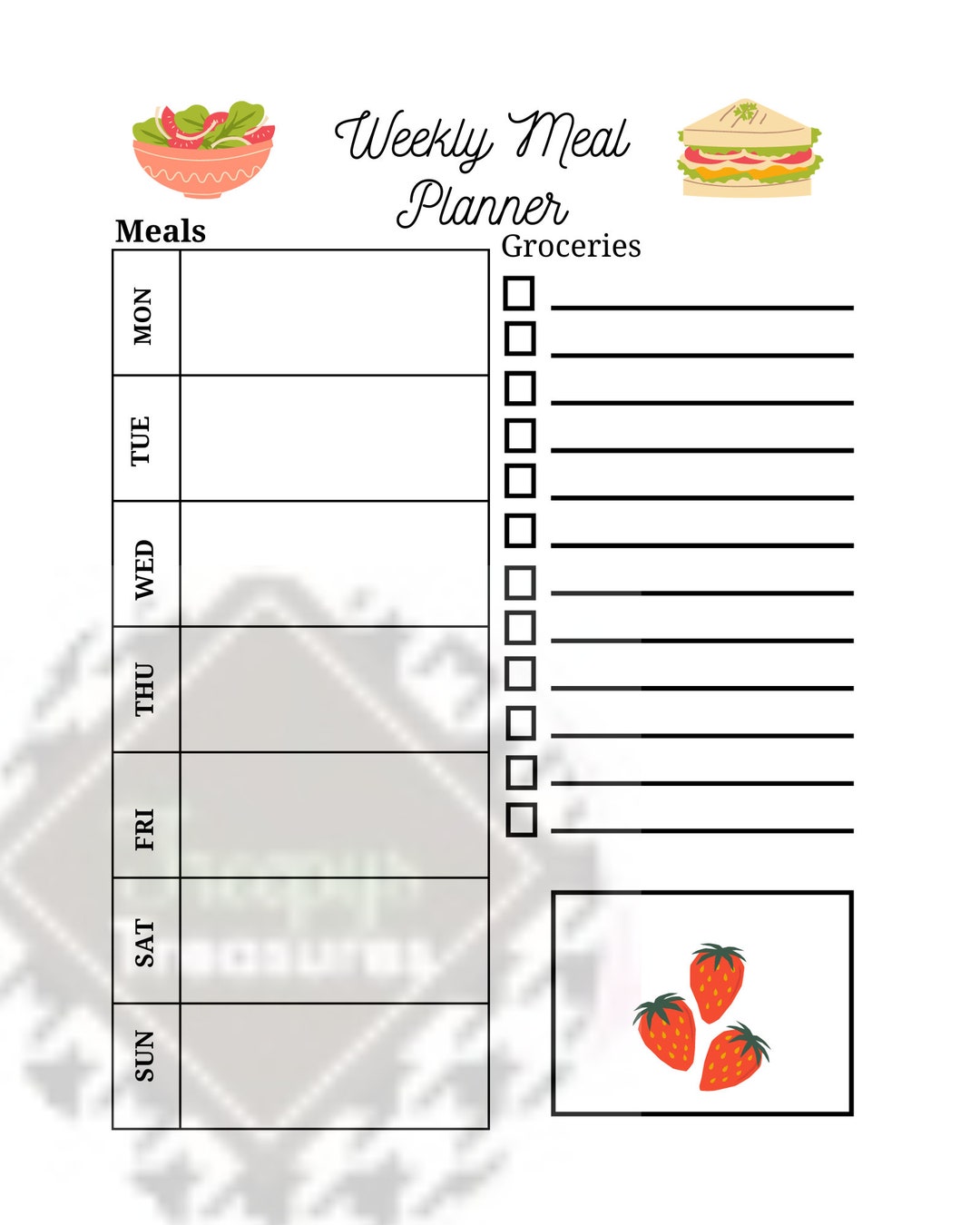 Weekly Meal Planner Printable Easy to Use PDF Digital Download - Etsy