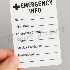 Pacote de cartões de contato de emergência para adultos, crianças e animais de estimação | Cartões de carteira preenchíveis e imprimíveis | Kit de segurança digital para famílias, identificação de mochila