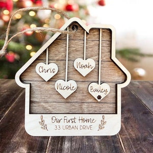 Personalized Family Ornament, Family Names, New Home Gift, Our First Home, Housewarming, First Christmas, Customized, Gifts for Christmas