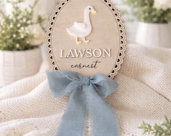 Personalized Baby Name Sign with Goose, Acrylic Name Nursery Decor, Custom Birth Announcement, Baby Shower Gift, Cottage Core, Photo Prop