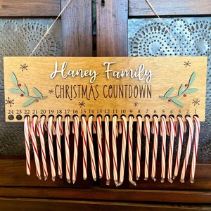Candy Cane Christmas Countdown, Advent Calendar, Family Sign, Personalized Christmas Countdown, Family Name Sign, Gift for Christmas, Decor
