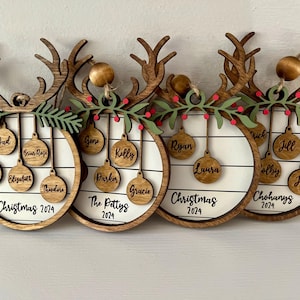 Familie Weihnachten Ornament, personalisierte 2025 Holz Urlaub Ornament mit Familienmitglied Namen, benutzerdefinierte Ornamente, Weihnachtskugel