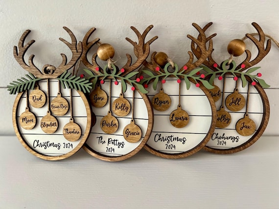 Family Christmas Ornament, Personalized 2025 Wood Holiday Ornament with Family Member Names, Custom Ornaments, Christmas Ball